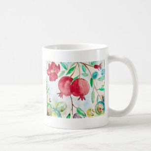 Taza De Café Acuarela de fruta granada Agua saludable Mediterrá