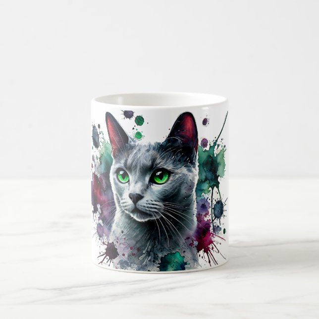 Taza De Café Acuarela de gato azul ruso (Centro)