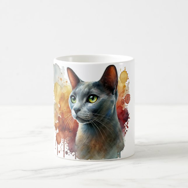 Taza De Café Acuarela de gato azul ruso (Centro)