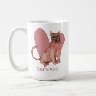 Taza De Café Acuarela de gato birmano Corazón gitano rosado
