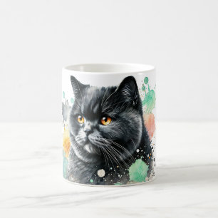 Taza De Café Acuarela de gato británico negro