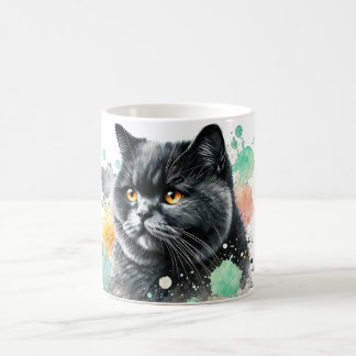 Taza De Café Acuarela de gato británico negro