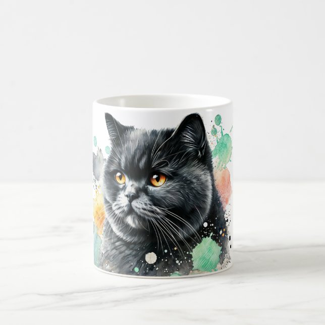 Taza De Café Acuarela de gato británico negro (Centro)