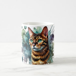 Taza De Café Acuarela de gato de Bengala dorada