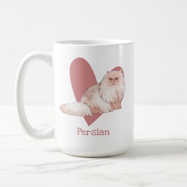 Taza De Café Acuarela de gato persa Corazón gitano rosado (Izquierda)