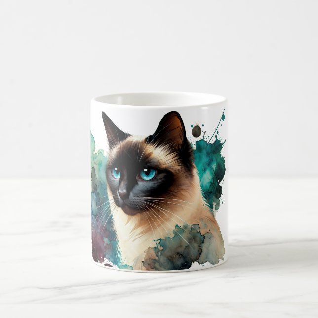 Taza De Café Acuarela de gato siamesa (Centro)