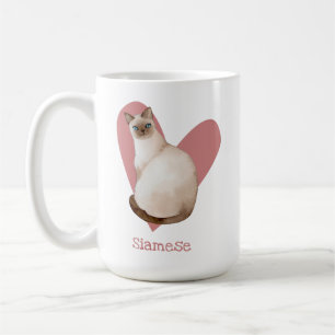 Taza De Café Acuarela de gato siamesa de corazón rosa gitano