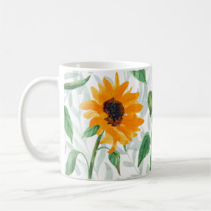 Taza De Café acuarela de girasol, patrón veraniego sin fisuras.