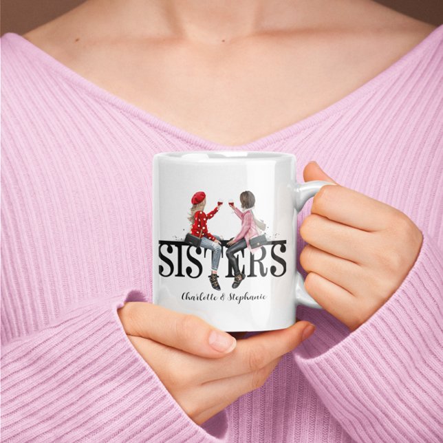 Taza De Café Acuarela de hermanas personalizadas (Personalized Sisters Watercolor Coffee Mug)