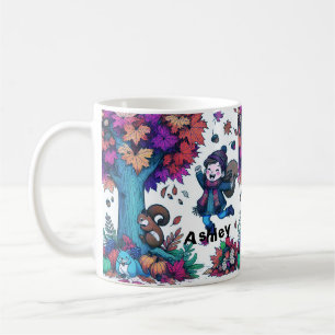Taza De Café Acuarela de hojas de niños de ardilla otoñal