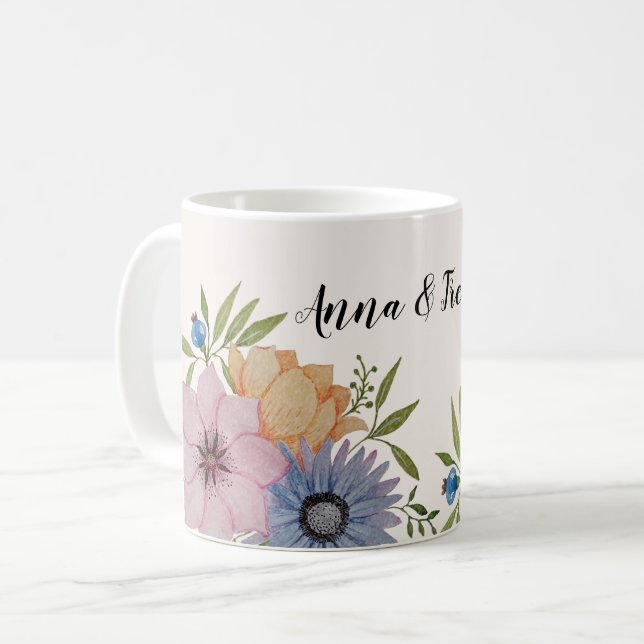 Taza De Café Acuarela de jardín de primavera beige neutro (Anverso izquierdo)