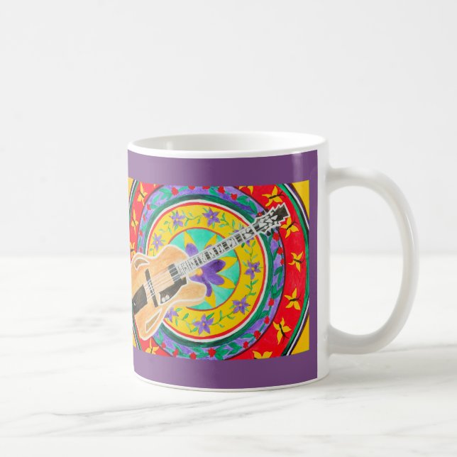 Taza De Café Acuarela de la guitarra y de la mandala (Derecha)