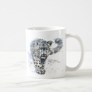 Taza De Café Acuarela De Leopardo De Nieve