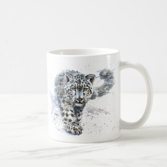 Taza De Café Acuarela De Leopardo De Nieve (Derecha)