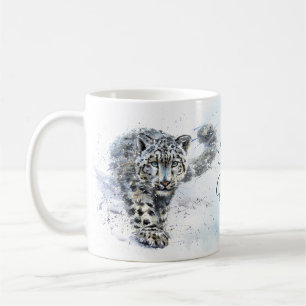 Taza De Café Acuarela De Leopardo De Nieve