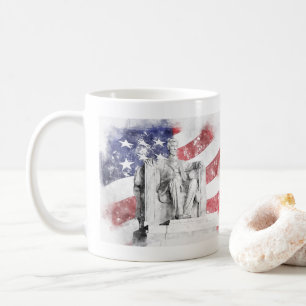 Taza De Café Acuarela de Lincoln Memorial Bandera estadounidens