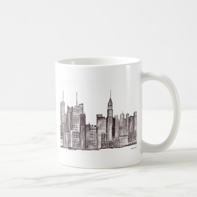 Taza De Café acuarela de Manhattan New York (Derecha)