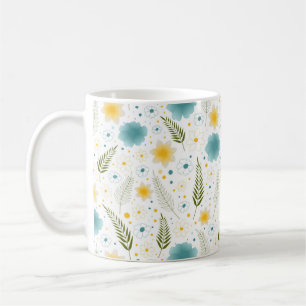 Taza De Café Acuarela de mano con hojas de palmera y flores