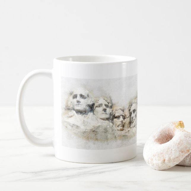 Taza De Café Acuarela de Mount Rushmore (Con donut)