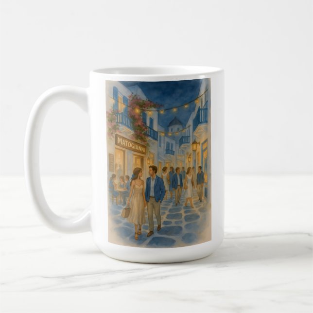 Taza De Café Acuarela de Mykonos Grecia (Izquierda)