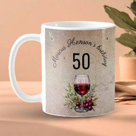 Taza De Café Acuarela de oliva de vidrio rojo 50 cumpleaños