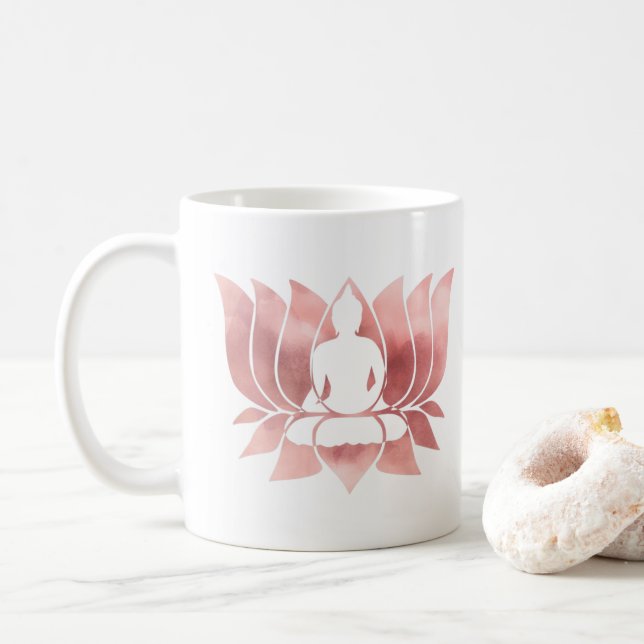 Taza De Café Acuarela de oro Rosa Textura Buda Meditación Zen (Con donut)