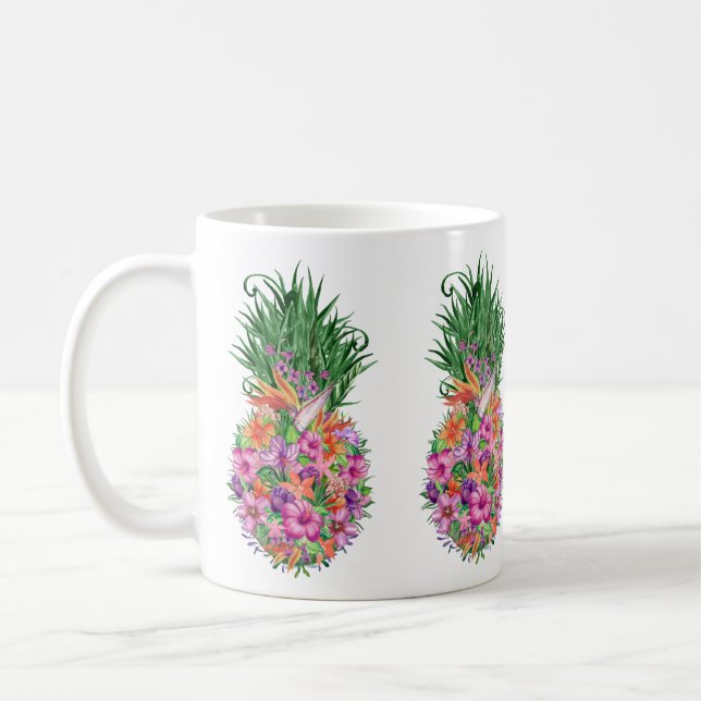 Taza De Café Acuarela de piña tropical floral (Izquierda)