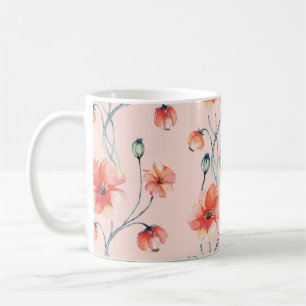 Taza De Café Acuarela De Popy naranja: Diseño Floral Vintage
