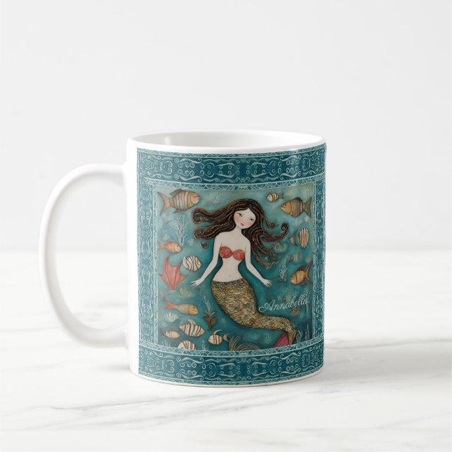 Taza De Café Acuarela de sirena personalizada (Izquierda)