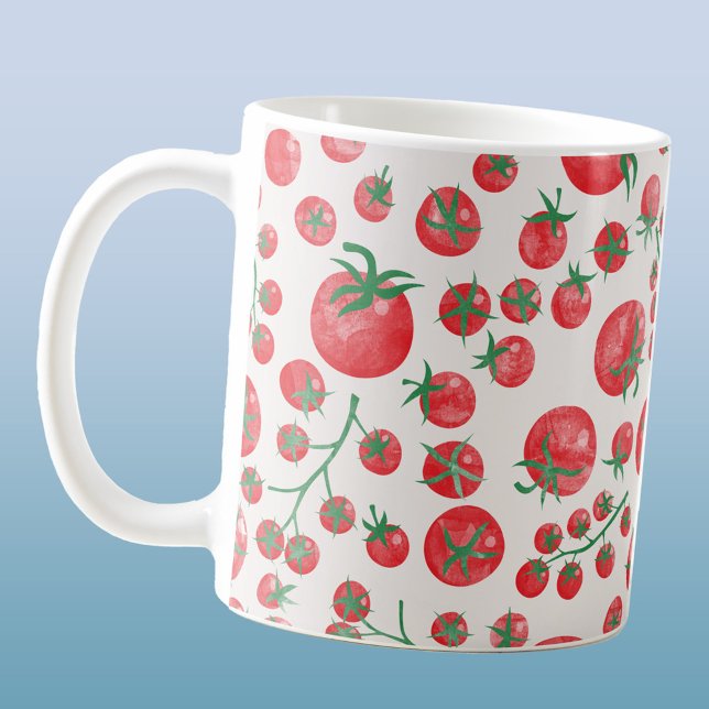 Taza De Café Acuarela de tomate Mediterráneo (Watercolor tomato pattern art coffee mug)