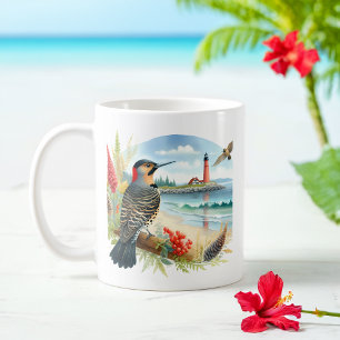 Taza De Café Acuarela de verano Parpadeo del Norte en la playa