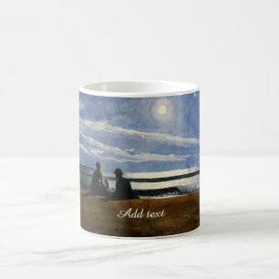 Taza De Café acuarela de Winslow Homer, Luz de luna, PLANTILLA,