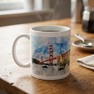 Taza De Café acuarela del puente Golden Gate en San Francisco