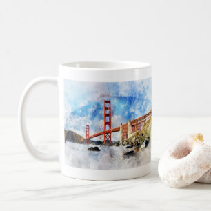 Taza De Café acuarela del puente Golden Gate en San Francisco