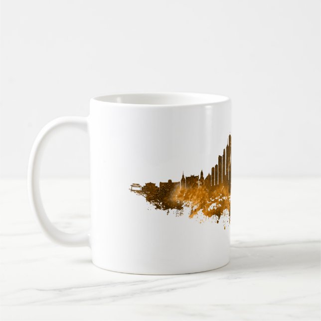 Taza De Café Acuarela del Skyline de Chicago en naranja (Izquierda)