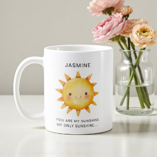 Taza De Café Acuarela del Sol Adorable "Eres Mi Sol" Texto