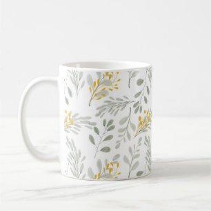 Taza De Café Acuarela dibujada a mano con hojas doradas