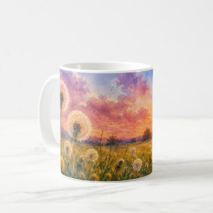 Taza De Café Acuarela Dientes de León en el Paisaje del Prado a