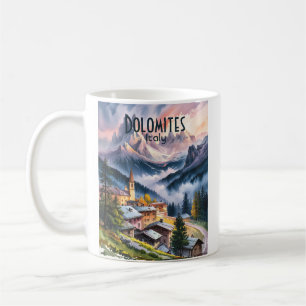 Taza De Café Acuarela Dolomitas Italia Alpes Montañas Personali