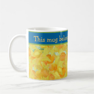 Taza De Café Acuarela Dorado Daffodis con Banda Azul