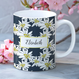 Taza De Café Acuarela Edelweiss Floral alpina personalizada