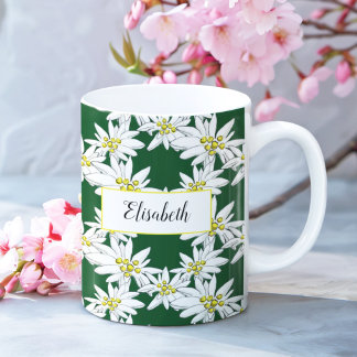 Taza De Café Acuarela Edelweiss Personalizada Ilustrada A Mano