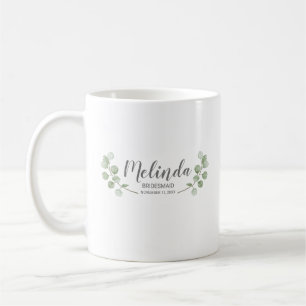 Taza De Café Acuarela Eucalipto Nombre Personalizado Dama de Ho
