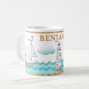 Taza De Café Acuarela Faro Náutico Barcos de vela Mug