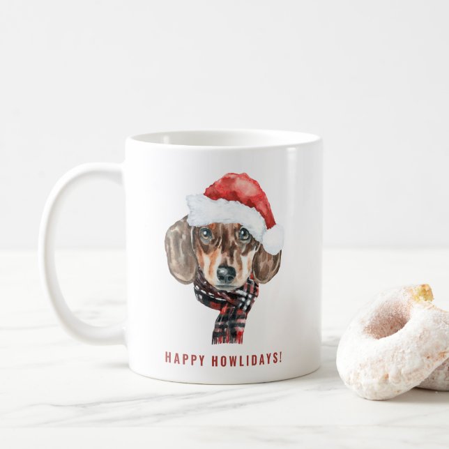 Taza De Café Acuarela festiva Dachshund Santa Navidades (Con donut)