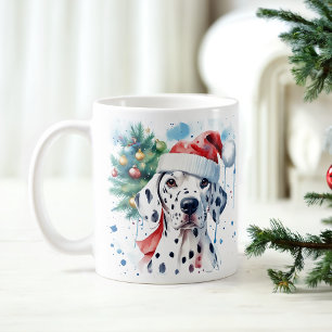 Taza De Café Acuarela Festiva Navidades dálmatas