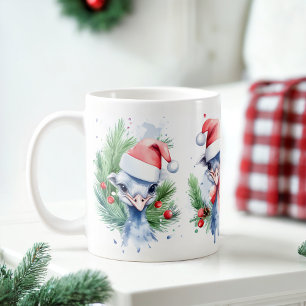 Taza De Café Acuarela Festiva Ostriches Navidades Mug