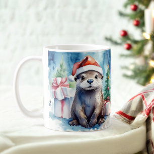 Taza De Café Acuarela Festividad Navidades Otter Mug