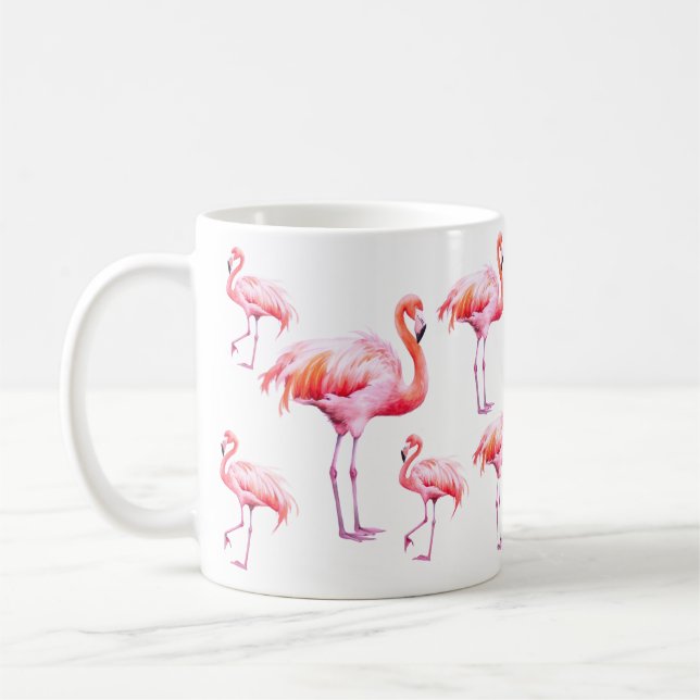 Taza De Café Acuarela Fiesta de flamenco rosa tropical (Izquierda)
