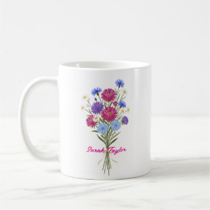 Taza De Café Acuarela Flor de Nacimiento Aster Personalizado